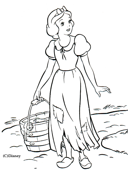 Snow White Carrying a Water Bucket coloring page to print