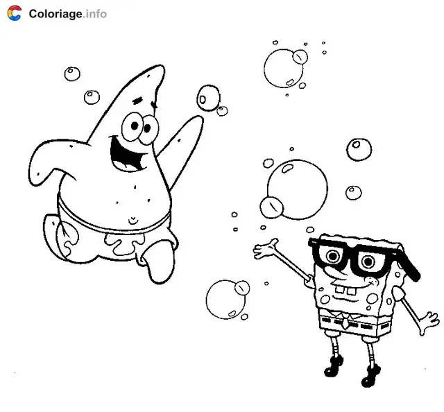 Coloriage Bob l'Éponge et Patrick jouent avec des bulles - Bob l'éponge à imprimer
