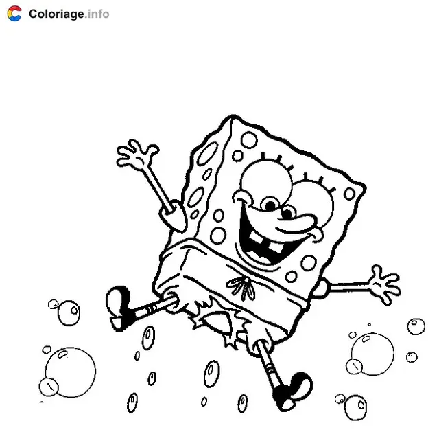 Coloriage Bob l'Éponge saute joyeusement sous l'eau - Bob l'éponge à imprimer