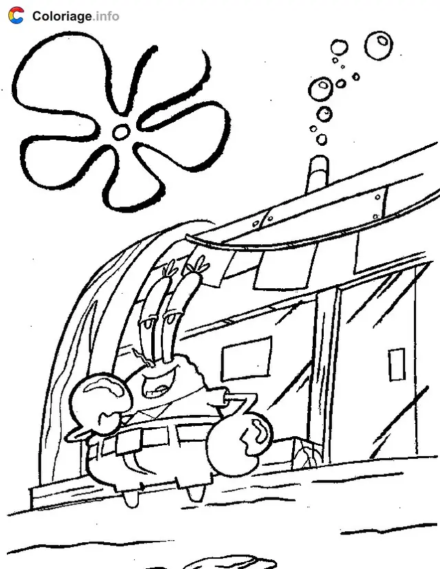 Coloriage Bob l'Éponge et Patrick devant leur maison - Bob l'éponge à imprimer