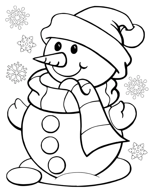 Coloriage Bonhomme De Neige Avec Des Flocons - Bonhomme de neige à imprimer