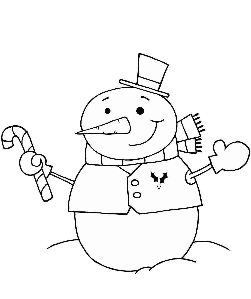 Coloriage Bonhomme De Neige Avec Une Canne De Noël - Noël à imprimer