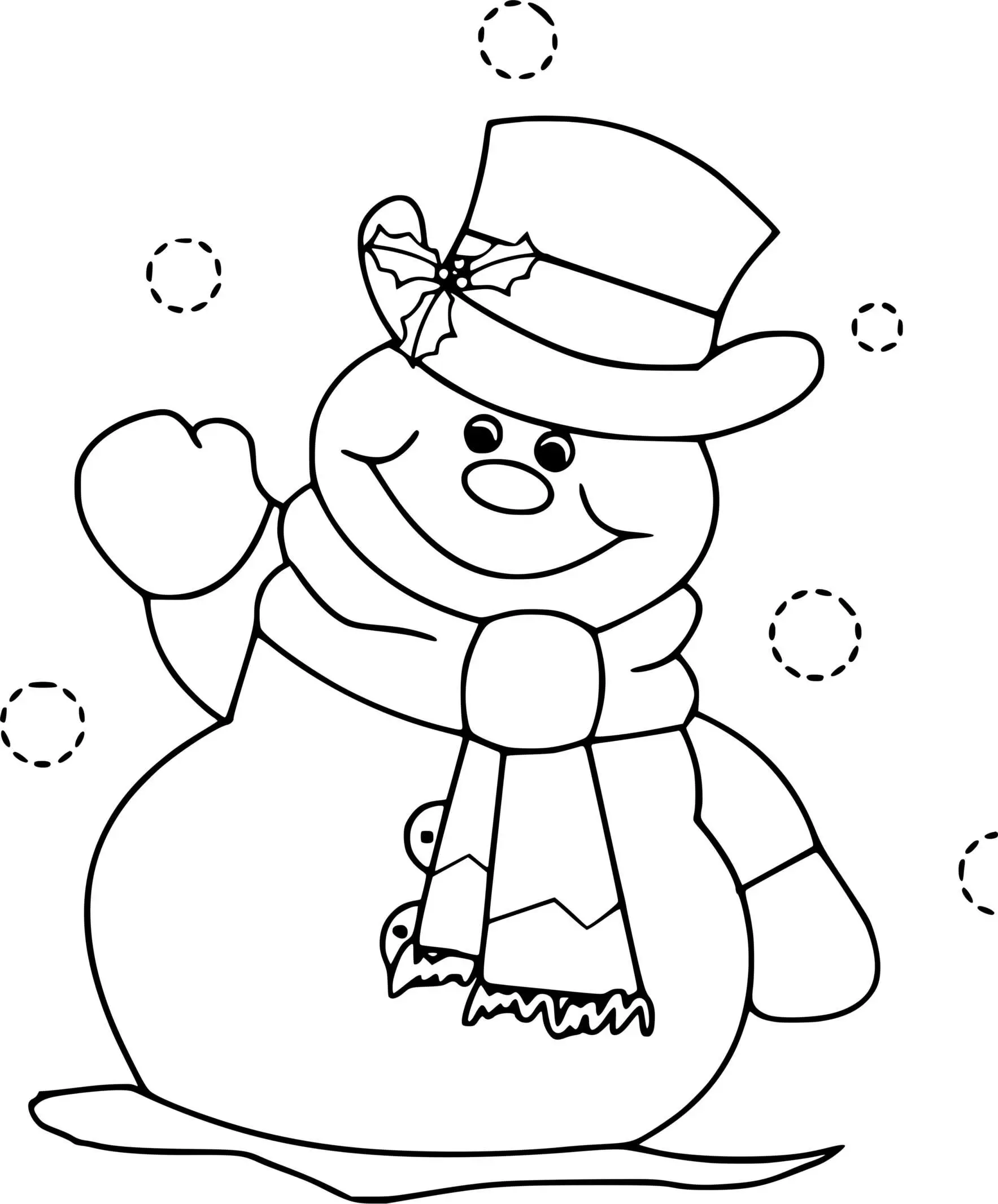 Coloriage Bonhomme De Neige Hiver Chapeau Souriant - Hiver à imprimer