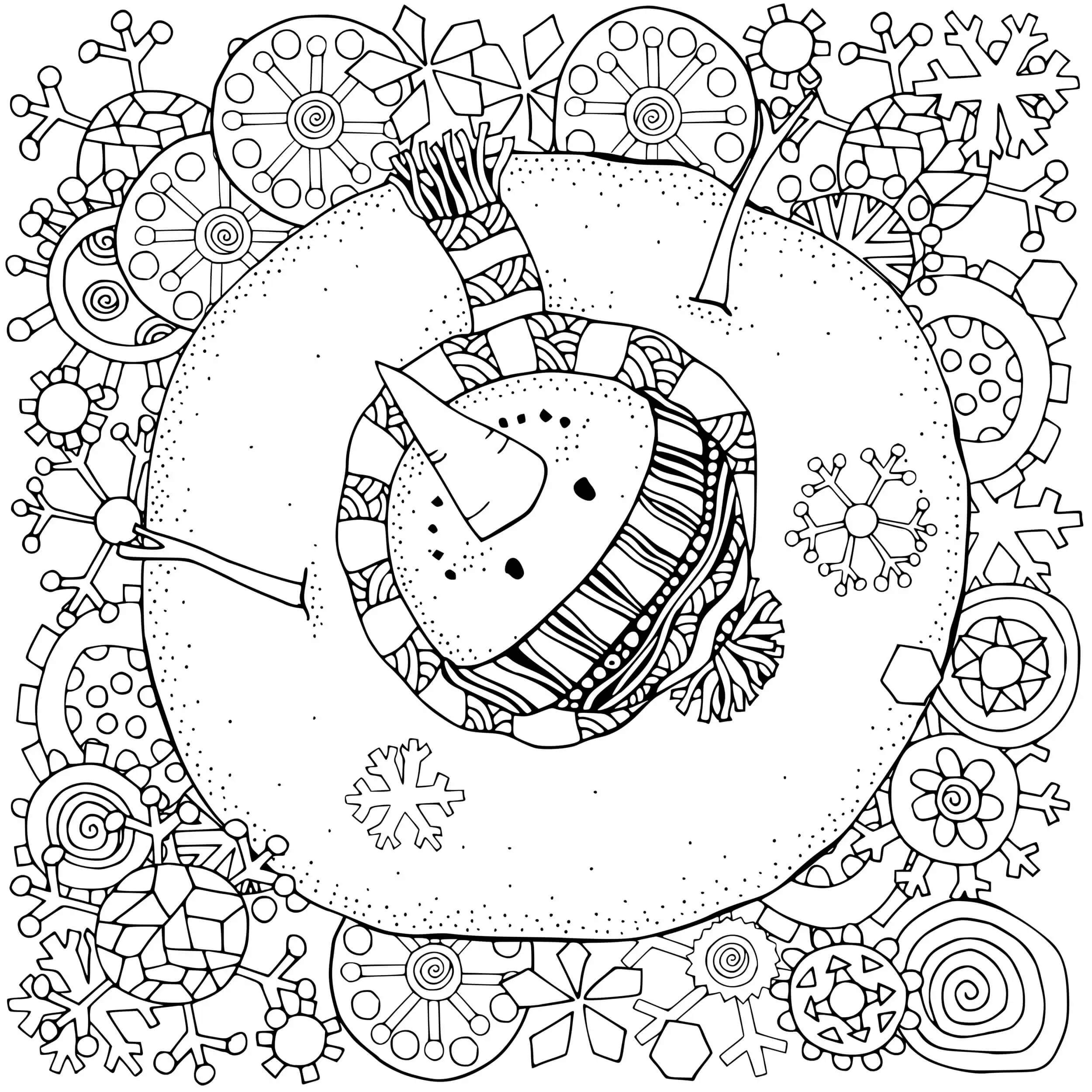 Coloriage Bonhomme De Neige Pour Adulte Antistress - Bonhomme de neige à imprimer