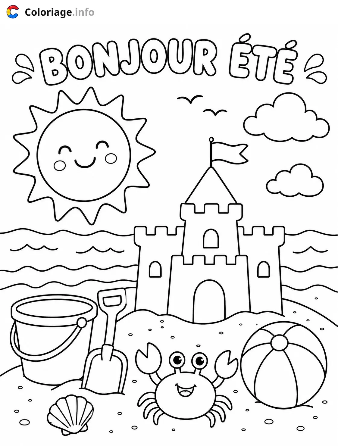 Coloriage Bonjour été à la plage - Été à imprimer