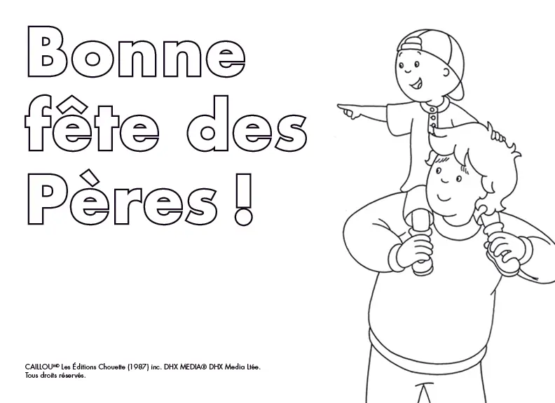 Coloriage Bonne Fête Des Pères Carte De Souhaits Avec Caillou Et Papa - Caillou à imprimer