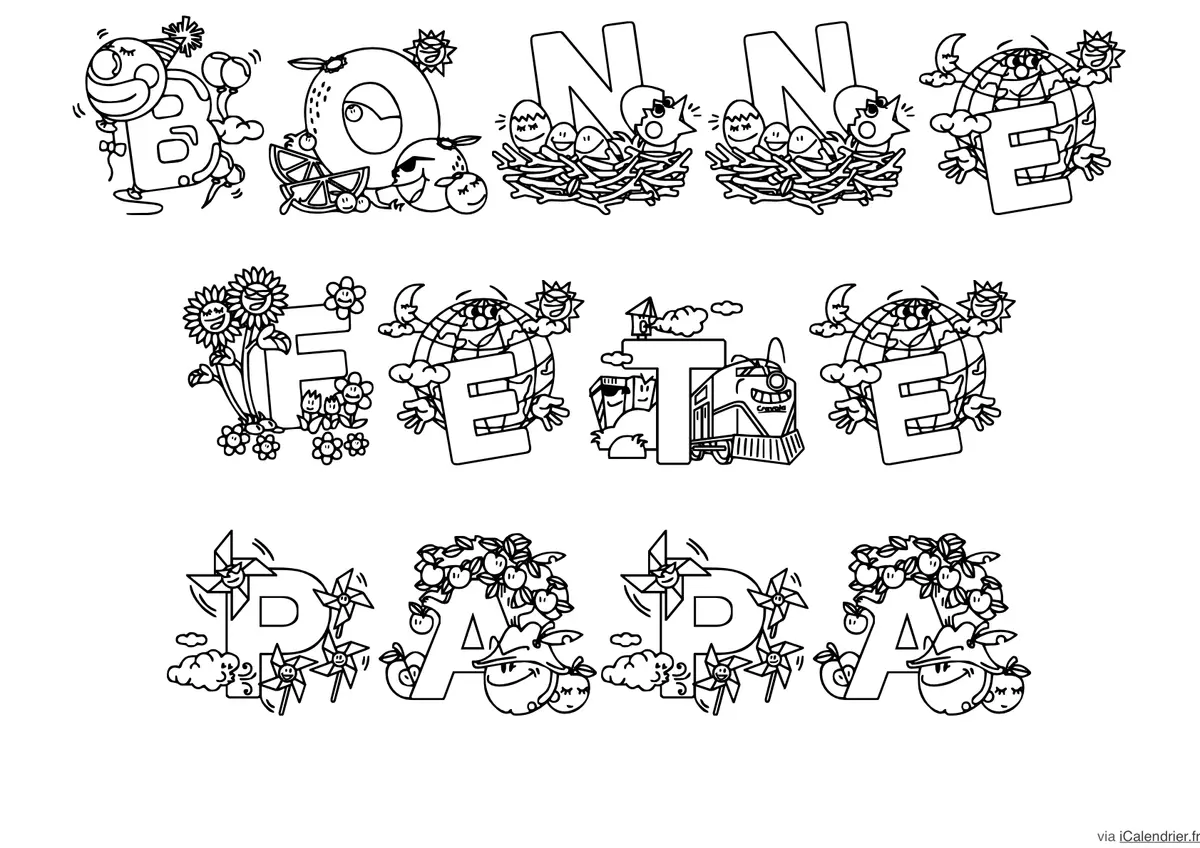 Happy Father's Day Mandala with Fun Doodles coloring page to print