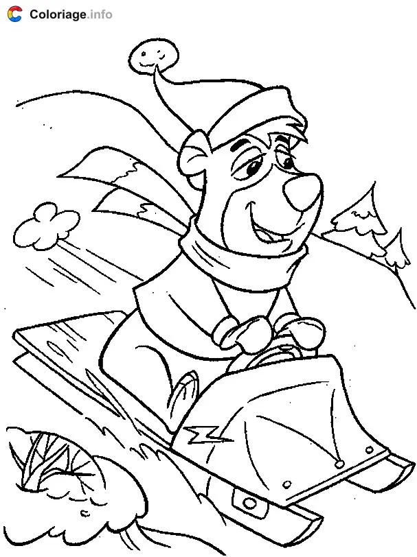 Coloriage Boubou fait de la luge - Yogi l'ours à imprimer