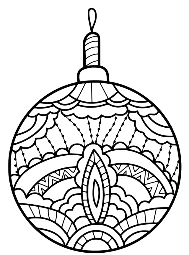 Dibujo de Bola de Navidad Mandala con Motivos de Árbol para colorear