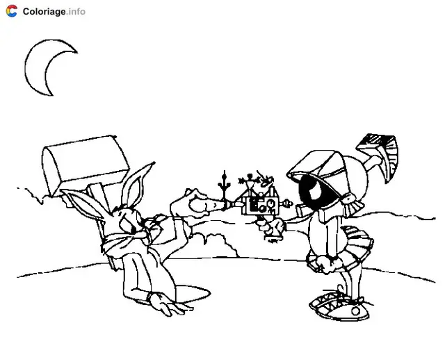 Coloriage Bugs Bunny et Marvin - Marvin le Martien à imprimer