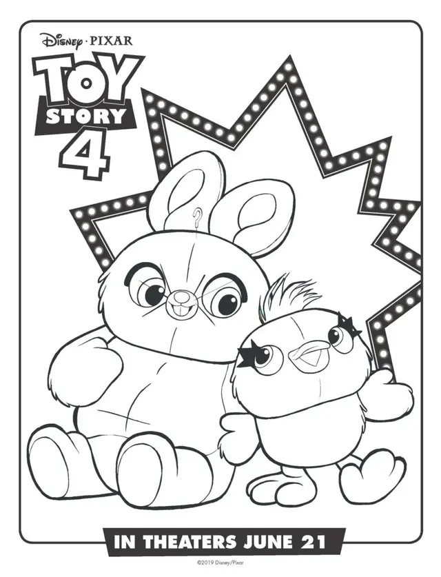 Coloriage Lapin et Caneton célèbrent ensemble - Toy story à imprimer
