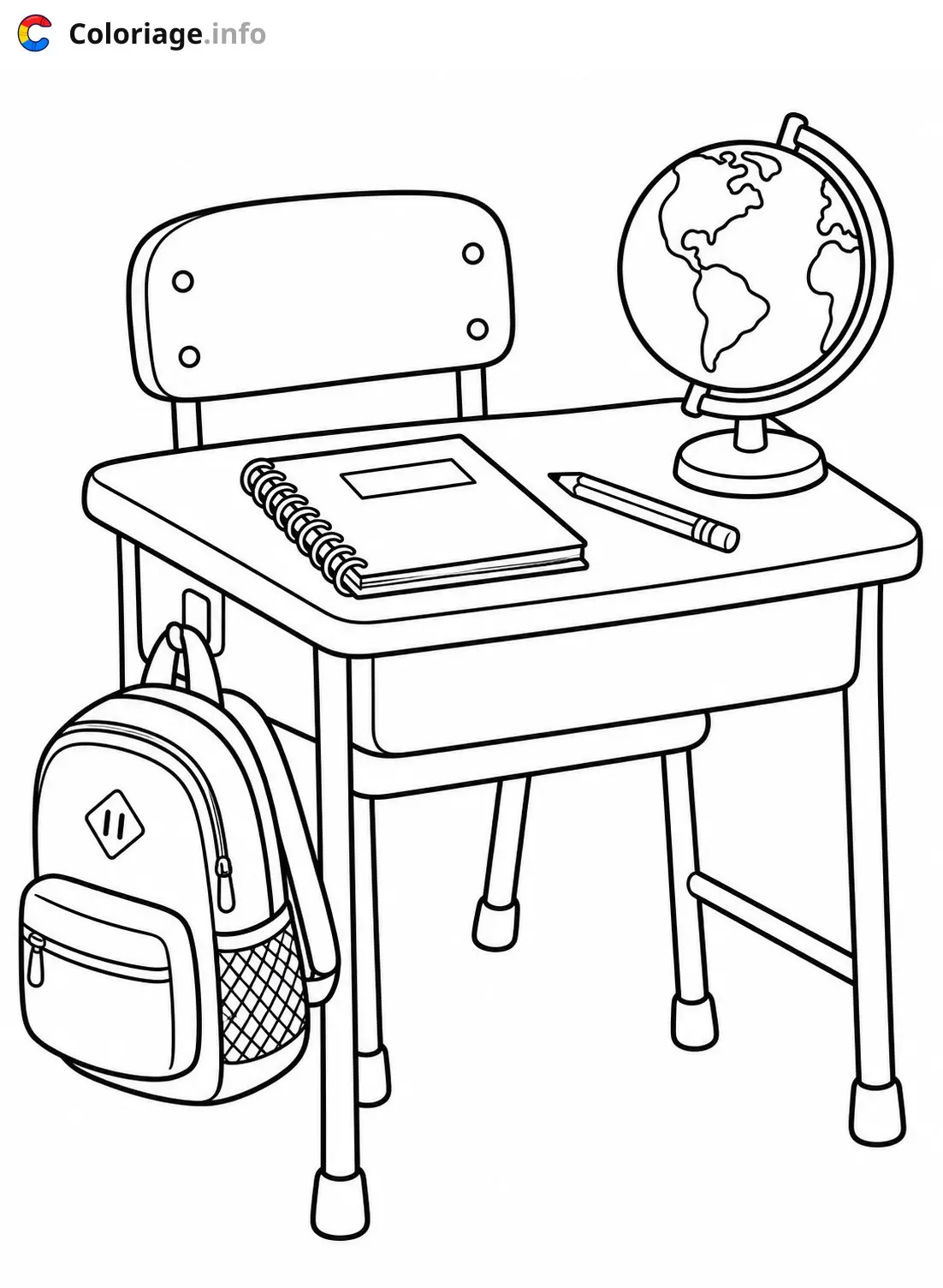 School Desk with Globe coloring page to print