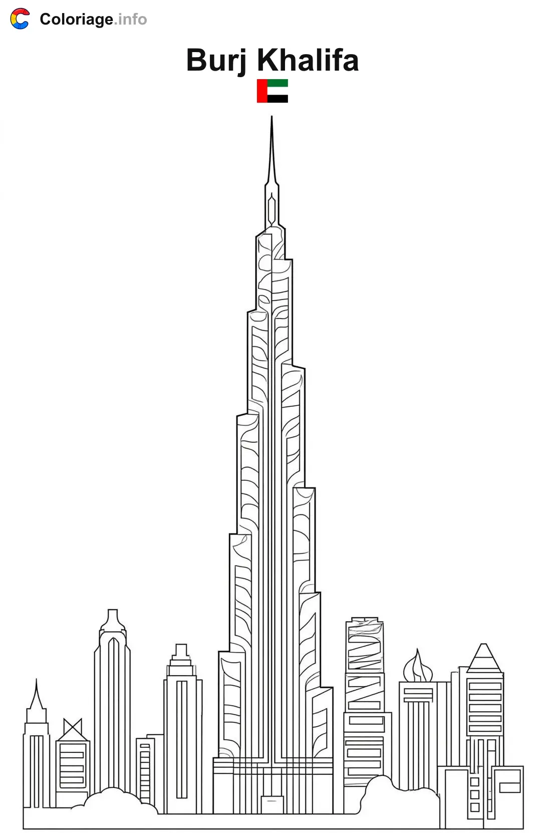 Coloriage Burj Khalifa Émirats Arabes Unis - Monuments à imprimer