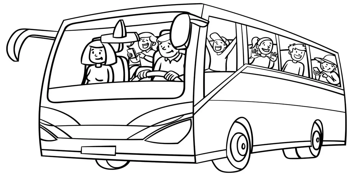 Disegno di Bus pieno di passeggeri in partenza per le vacanze da stampare