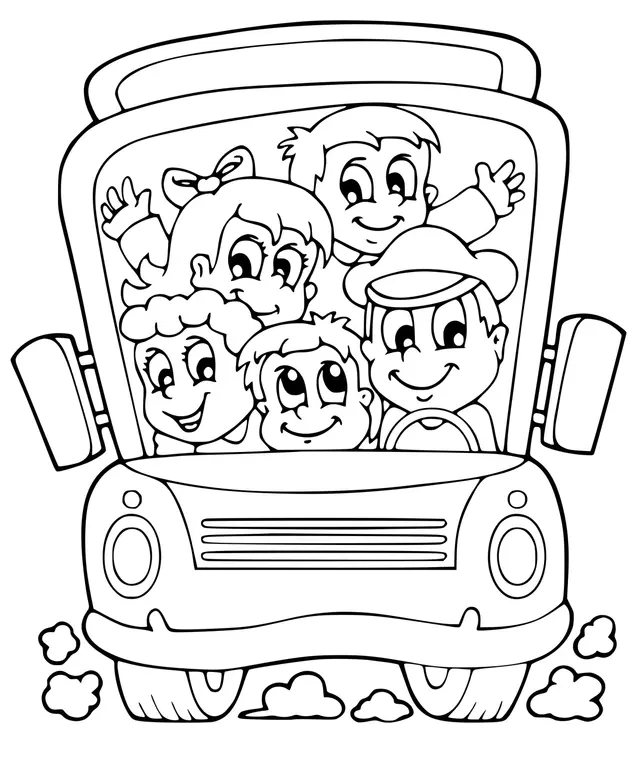 Coloriage Bus Scolaire Avec Etudiants - Bus à imprimer