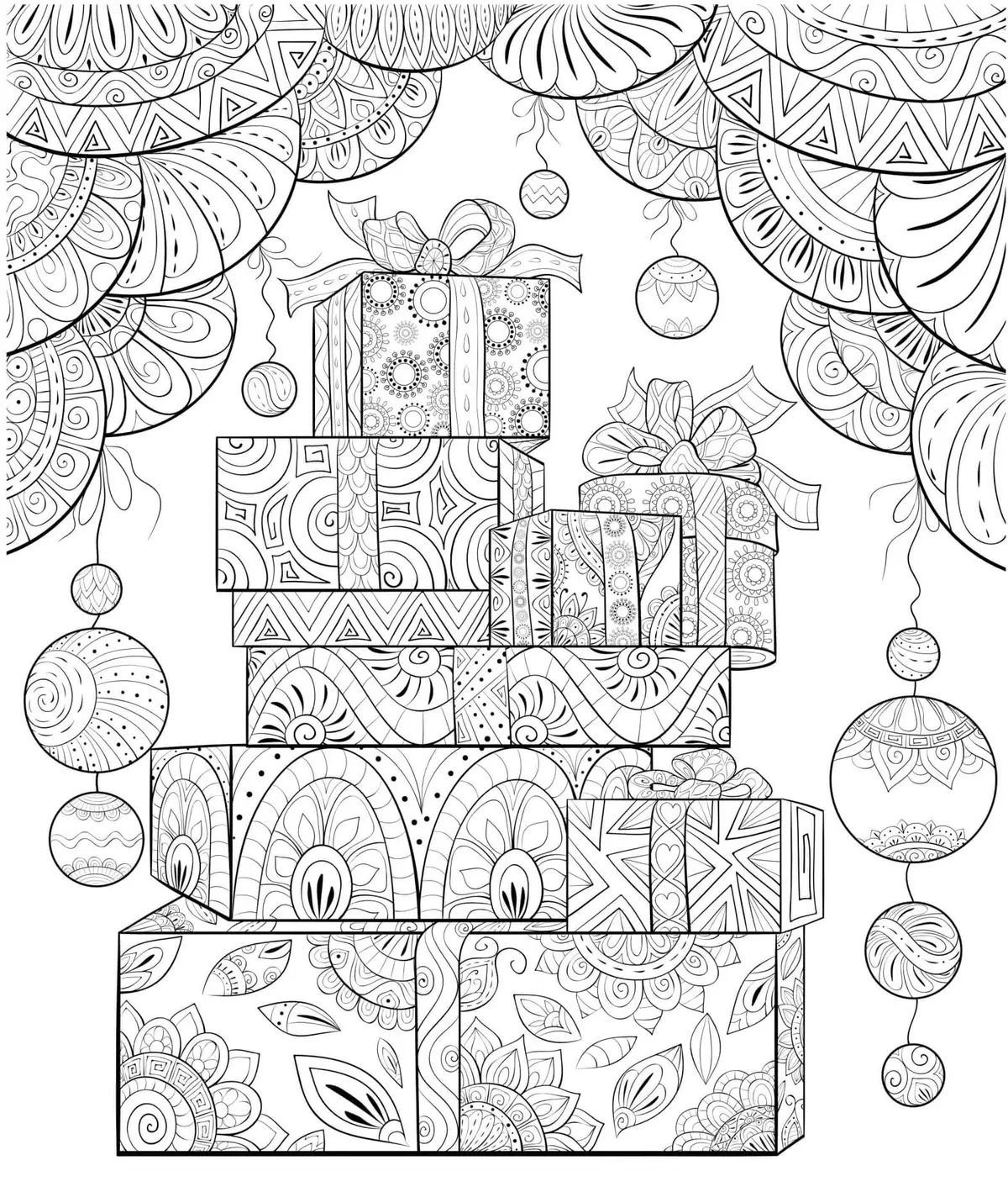 Christmas Gifts Anti-Stress Mandala coloring page to print