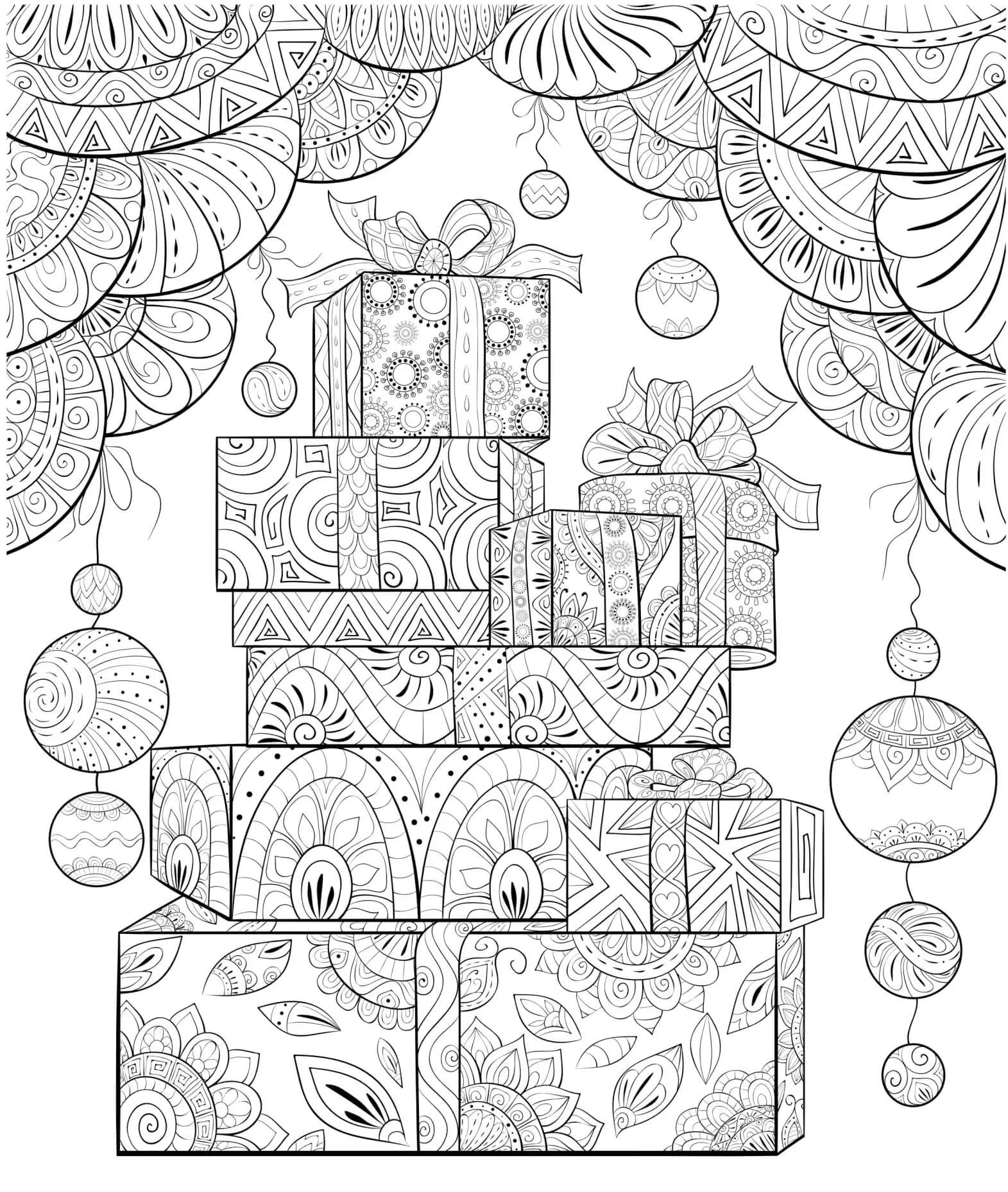 Coloriage Cadeaux De Noël Mandala Anti Stress - Noël adulte à imprimer