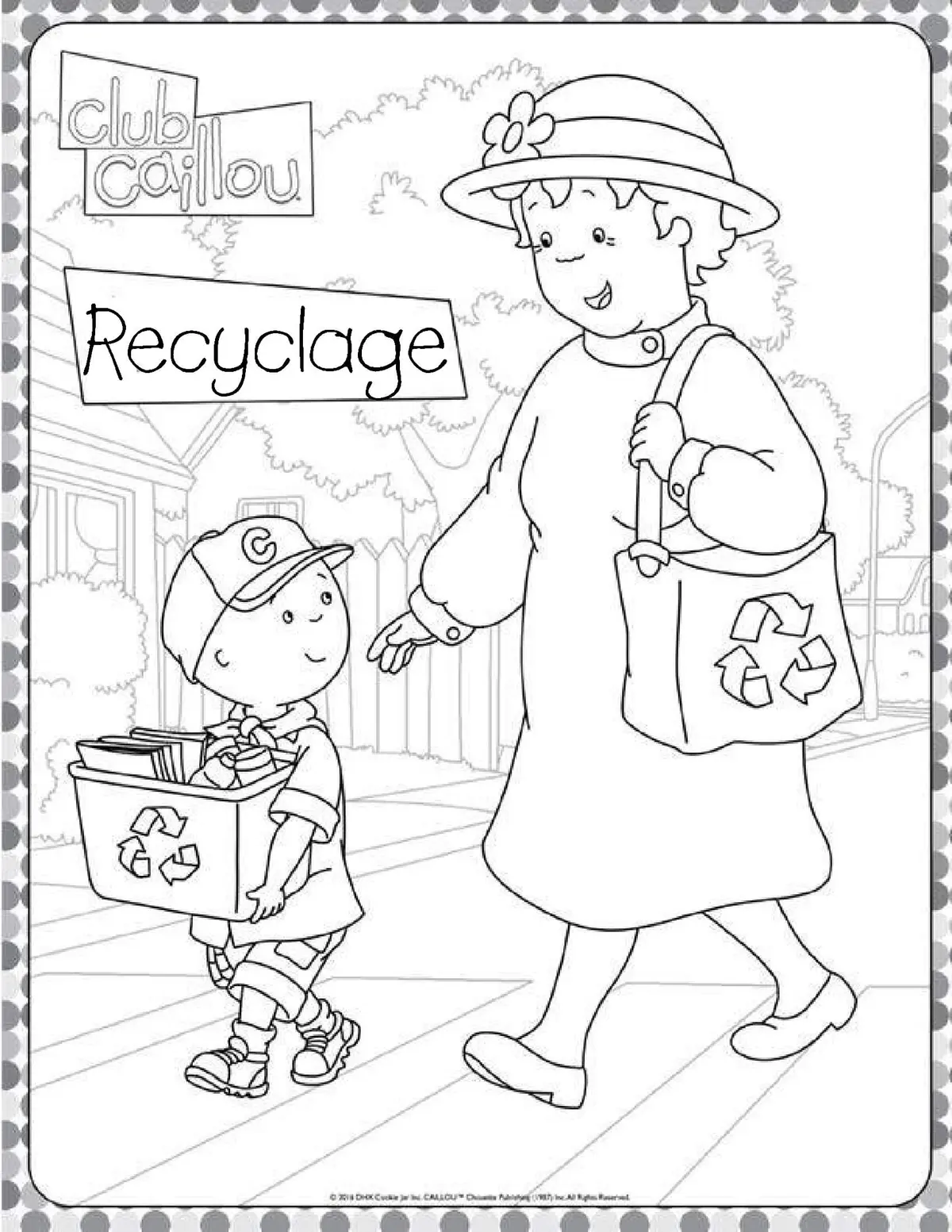 Caillou Recycling with Grandma coloring page to print