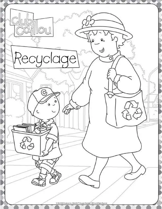 Coloriage Caillou Aime Recycler Avec Sa Mamie - Caillou à imprimer