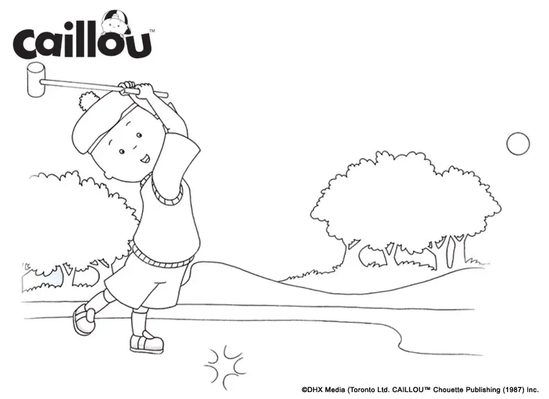 Coloriage Caillou Apprend Le Golf Sport De Haut Niveau - Caillou à imprimer