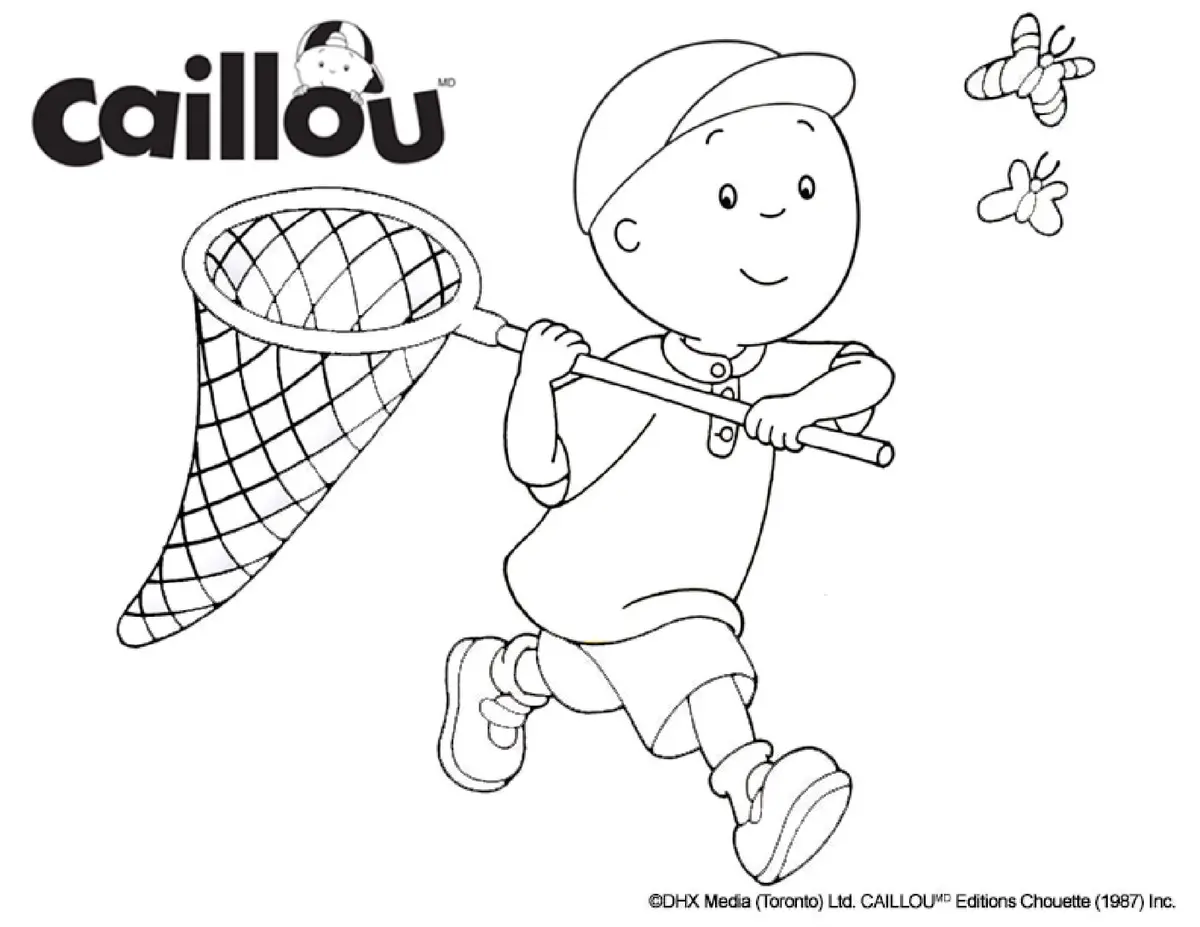Disegno di Caillou a caccia di farfalle da stampare