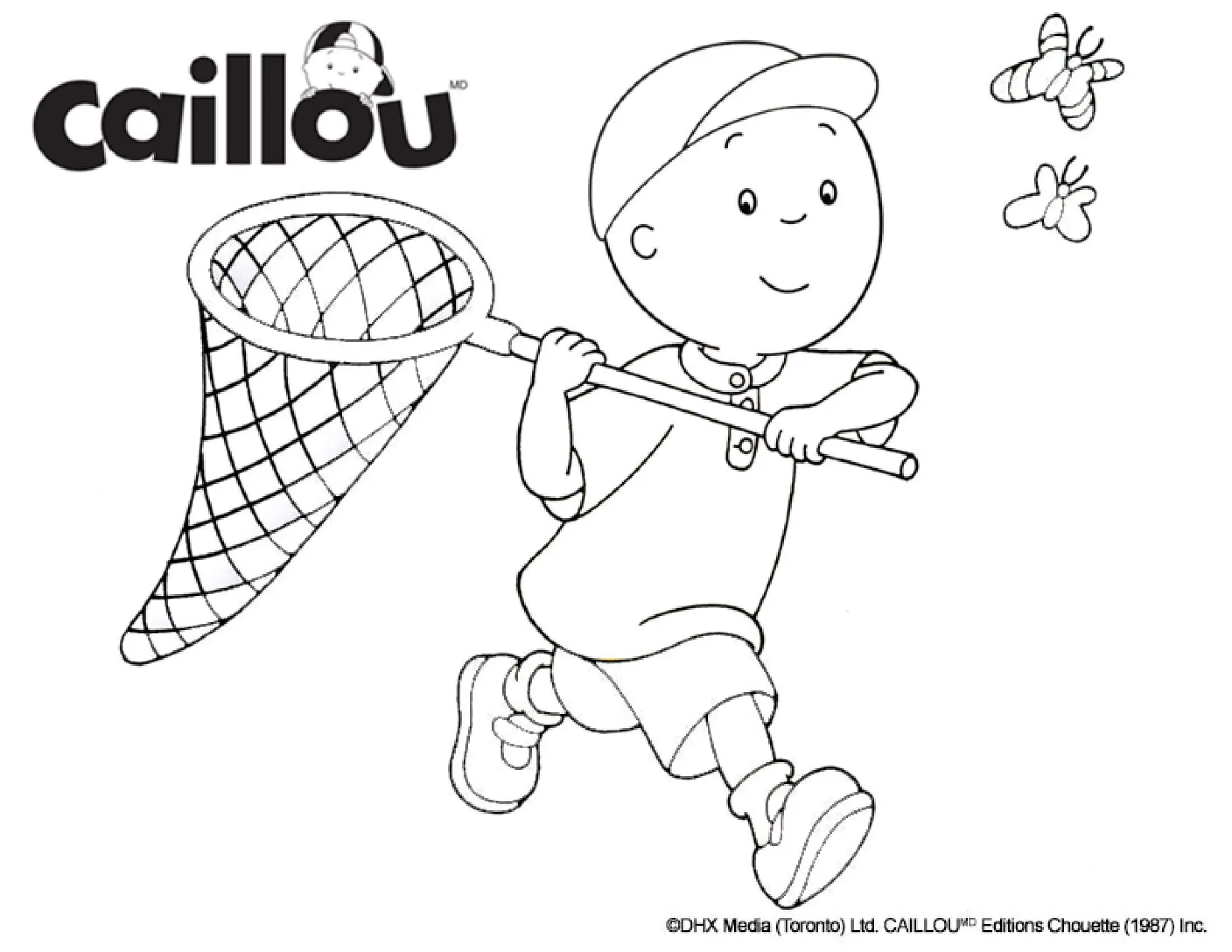 Coloriage Caillou Chasse Les Papillons - Caillou à imprimer