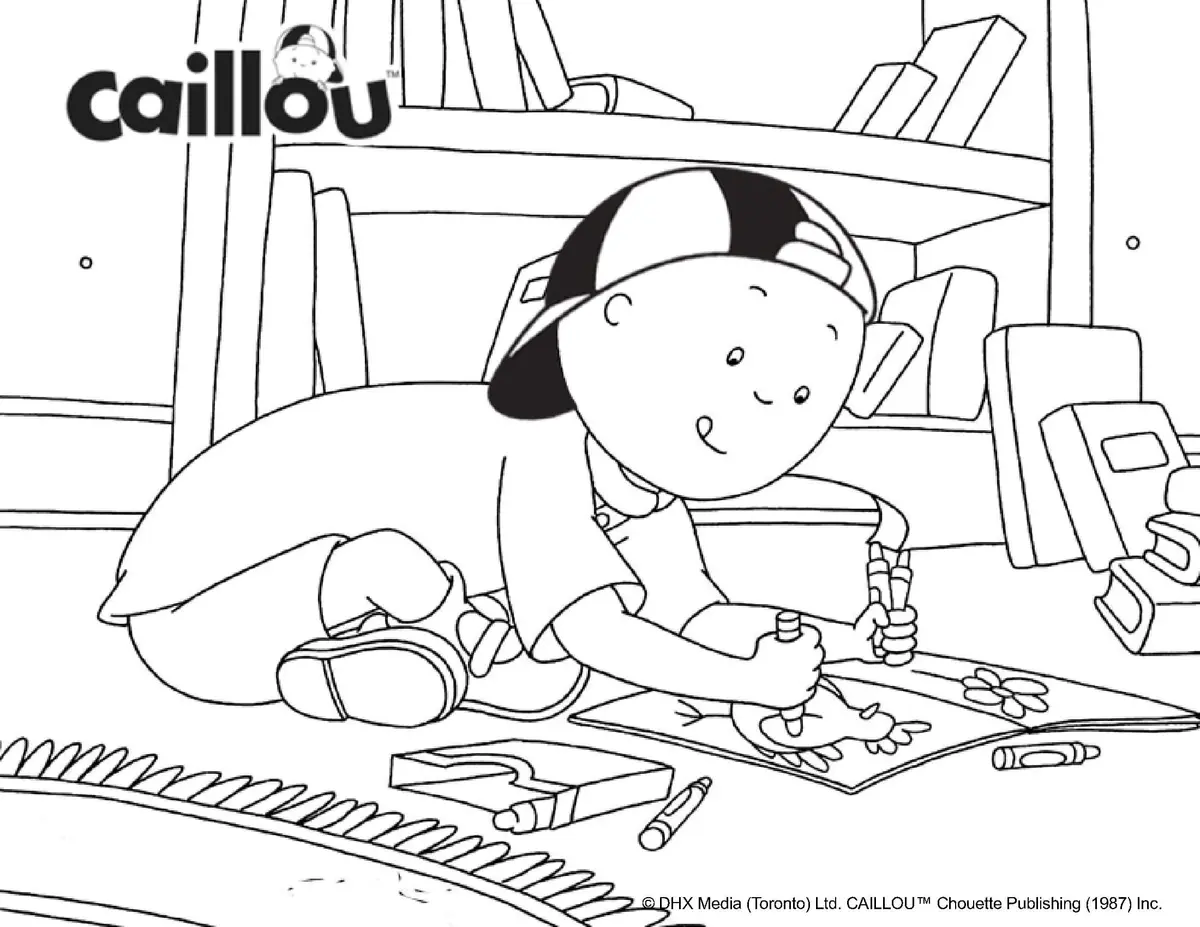 Ausmalbild Caillou malt in seinem neuen Malbuch zum Ausdrucken