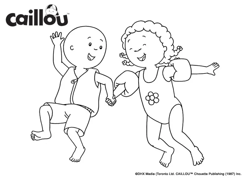 Coloriage Caillou Et Clementine Adorent La Piscine Et Se Baigner - Caillou à imprimer
