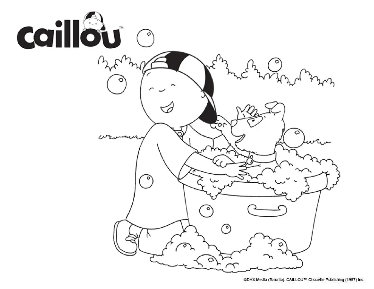 Kleurplaat Caillou en de puppies om te printen