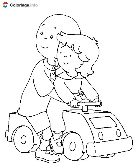Caillou and Mousseline Playing with a Car Together coloring page to print
