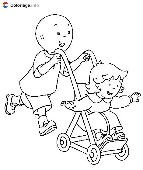 Caillou and Mousseline Laughing and Playing Together coloring page to print
