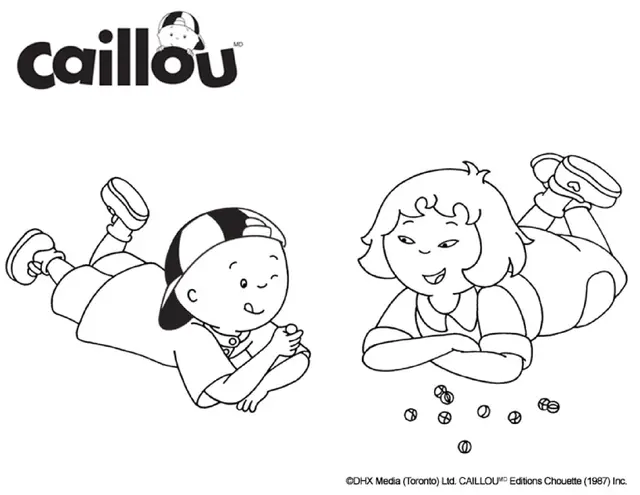 Coloriage Caillou Et Sarah Jouent Aux Billes - Caillou à imprimer