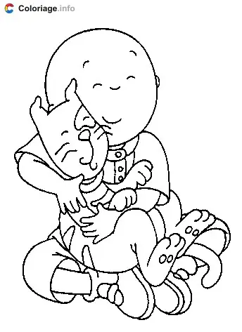 Caillou and Gilbert Snuggling Together coloring page to print