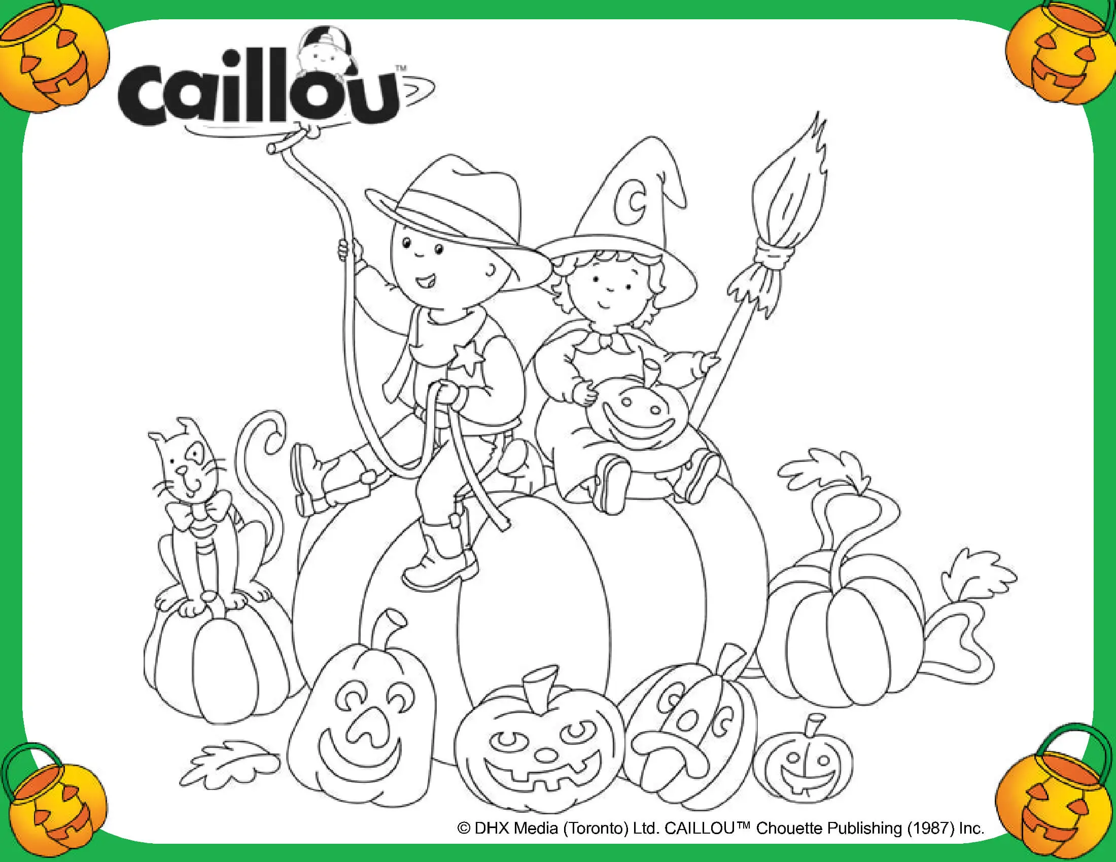 Coloriage Caillou Halloween Avec Mousseline Sur Une Citrouille - Caillou à imprimer