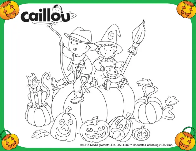 Coloriage Caillou Halloween Avec Mousseline Sur Une Citrouille - Caillou à imprimer