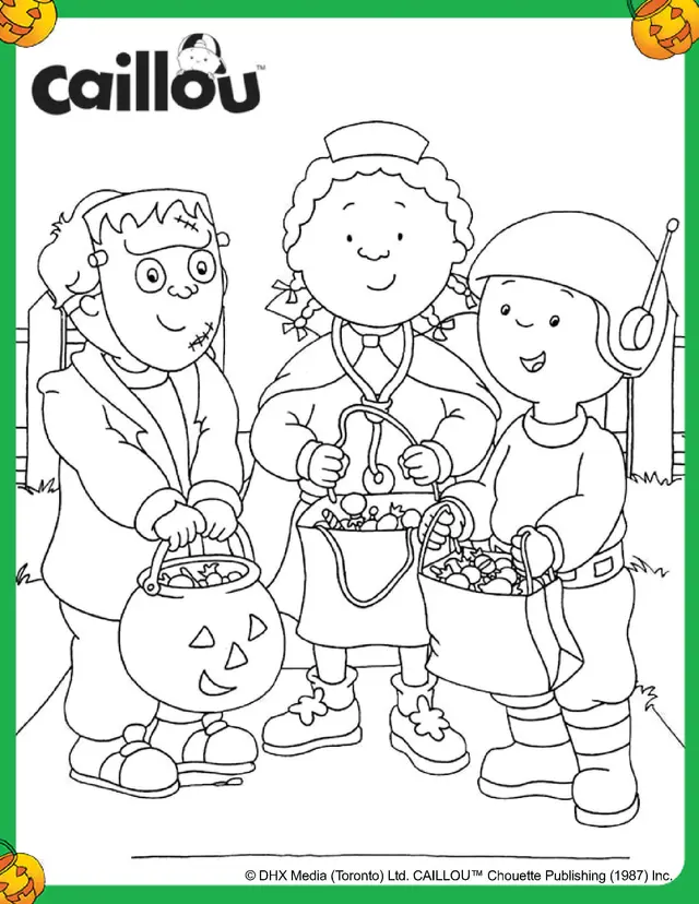Coloriage Caillou Leo Et Clementine Déguisé Pour Halloween - Caillou à imprimer