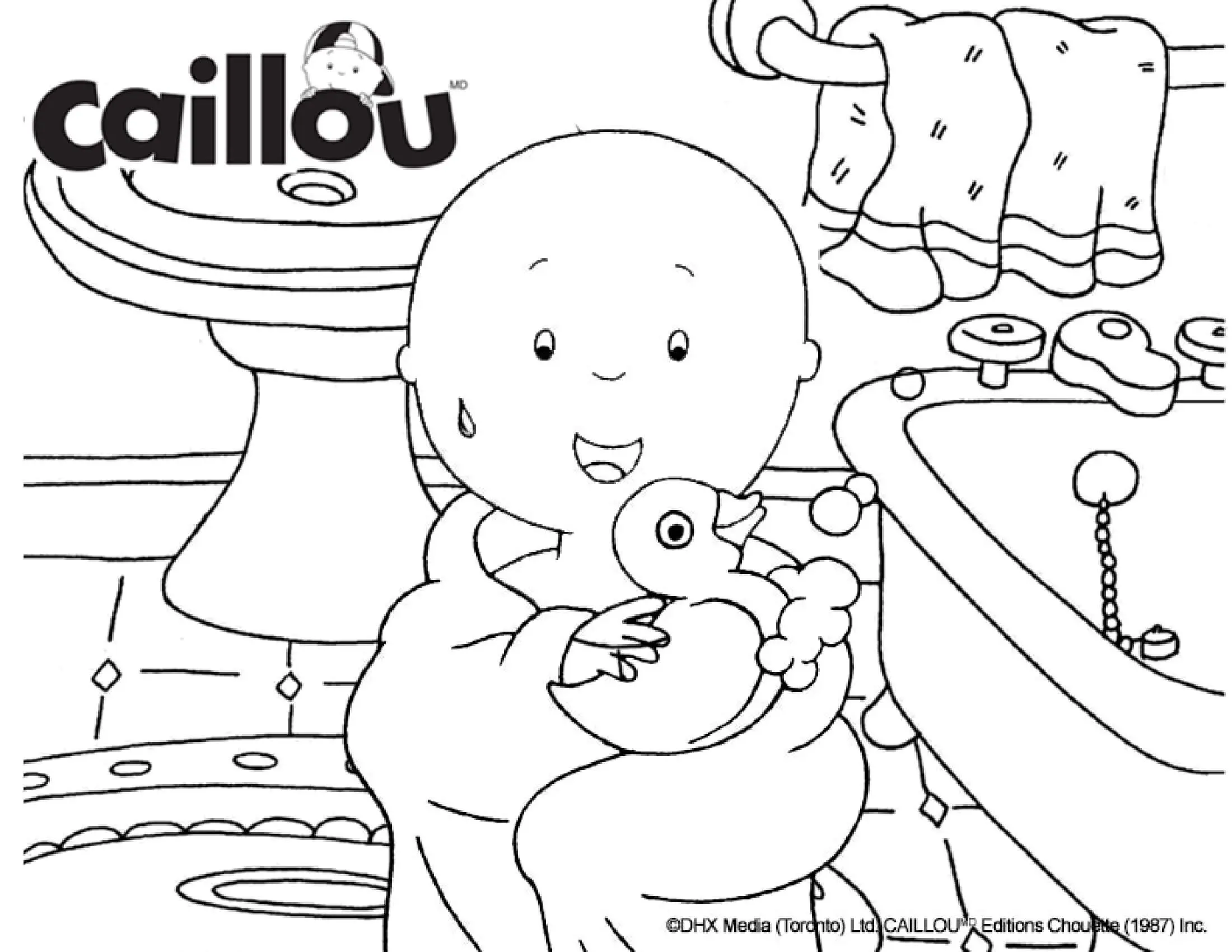 Coloriage Caillou Prend Son Bain Avec Son Canard - Caillou à imprimer