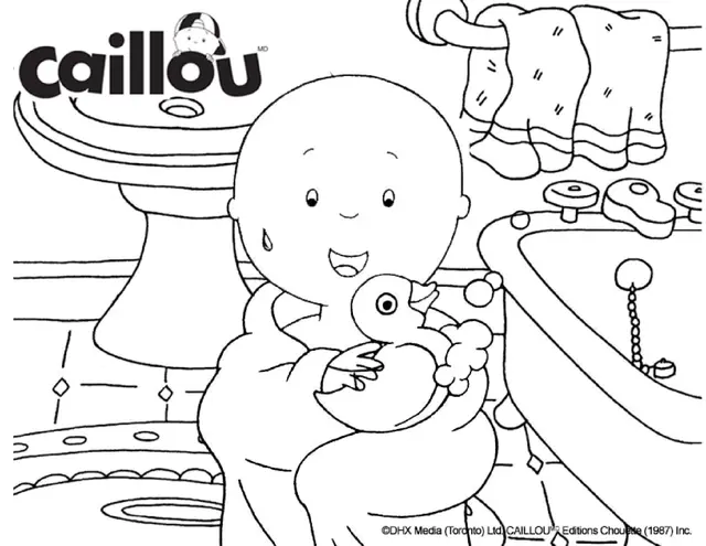 Coloriage Caillou Prend Son Bain Avec Son Canard - Caillou à imprimer