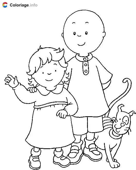 Caillou, Mousseline, and Gilbert coloring page to print