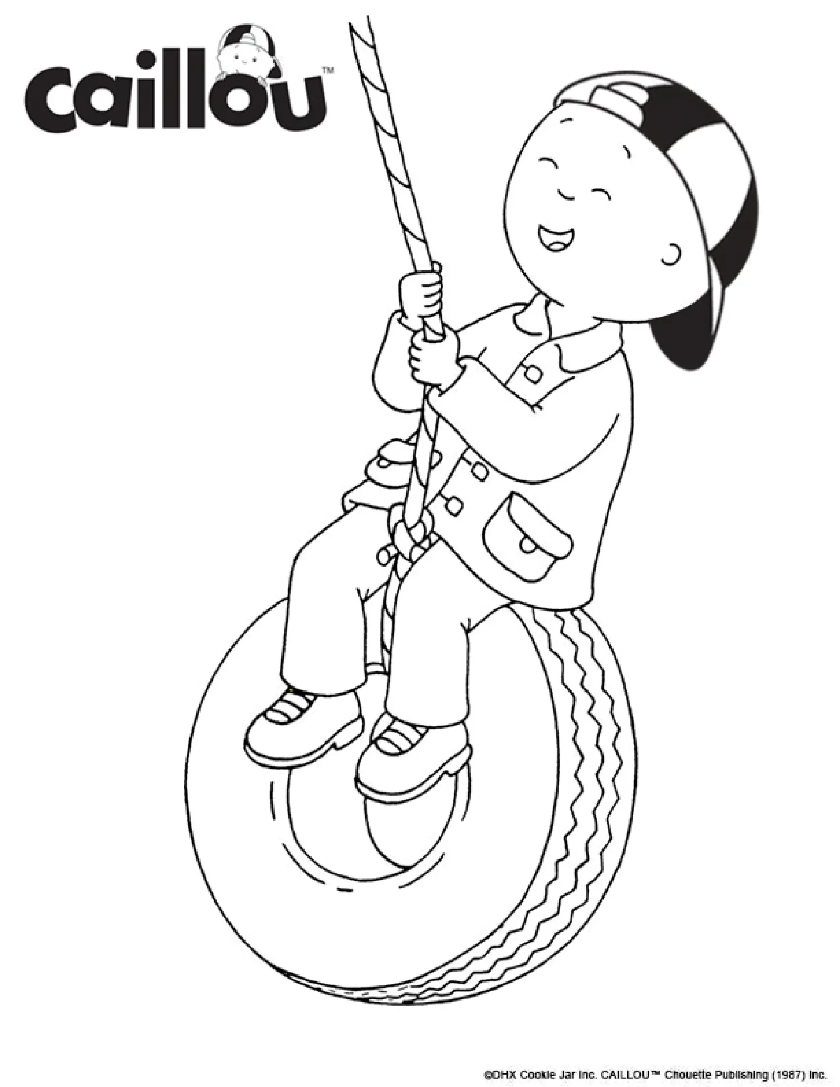 Coloriage Caillou Se Balance En Cette Belle Journée Ensoleille - Caillou à imprimer