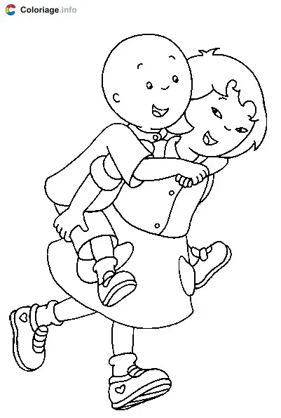 Caillou Riding on Sarah's Back coloring page to print