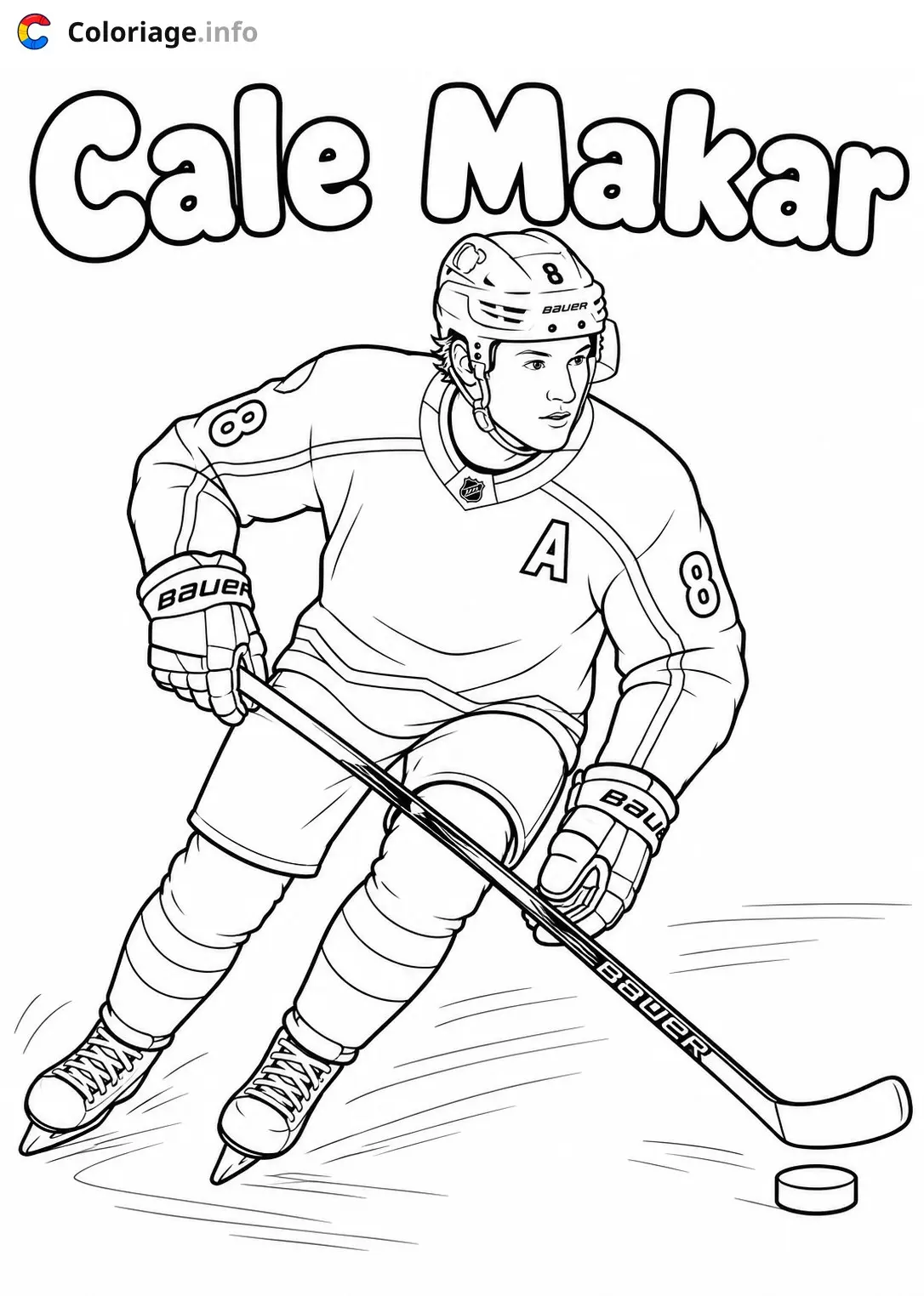Dibujo de Cale Makar, jugador de hockey para colorear
