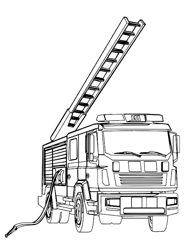 Coloriage Camion De Pompier Avec Une Échelle - Pompier à imprimer