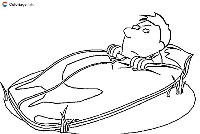 Coloriage Campeur dans son sac de couchage - Camping à imprimer