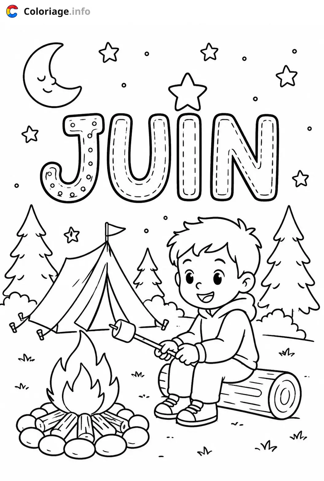 Coloriage Camping en juin sous les étoiles - Juin à imprimer
