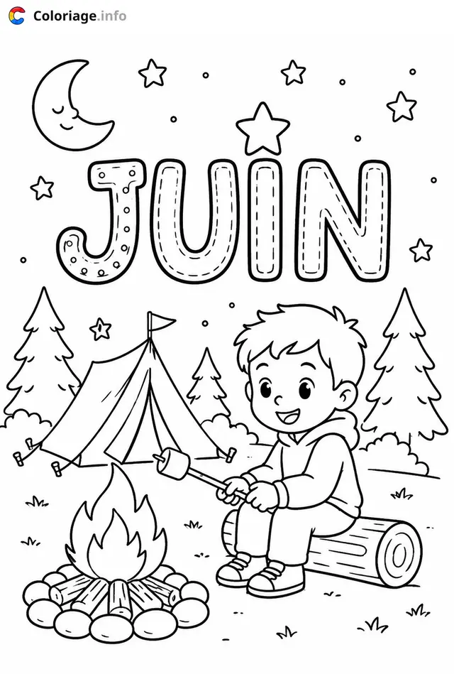 Coloriage Camping en juin sous les étoiles - Juin à imprimer