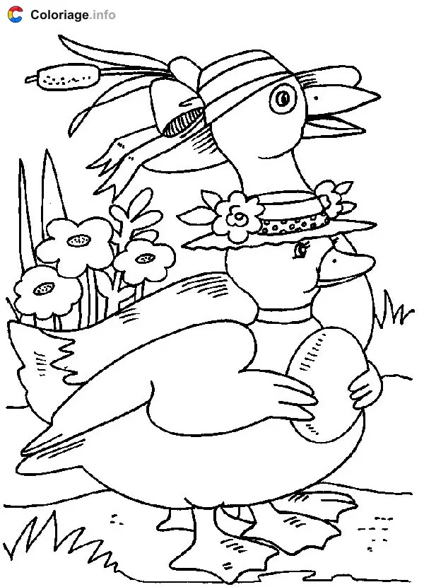 Ducks with Hats coloring page to print