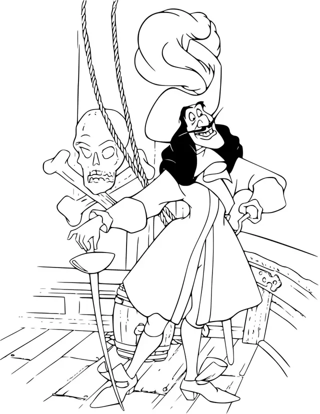 Coloriage Capitaine Crochet Sur Son Bateau - Peter pan à imprimer