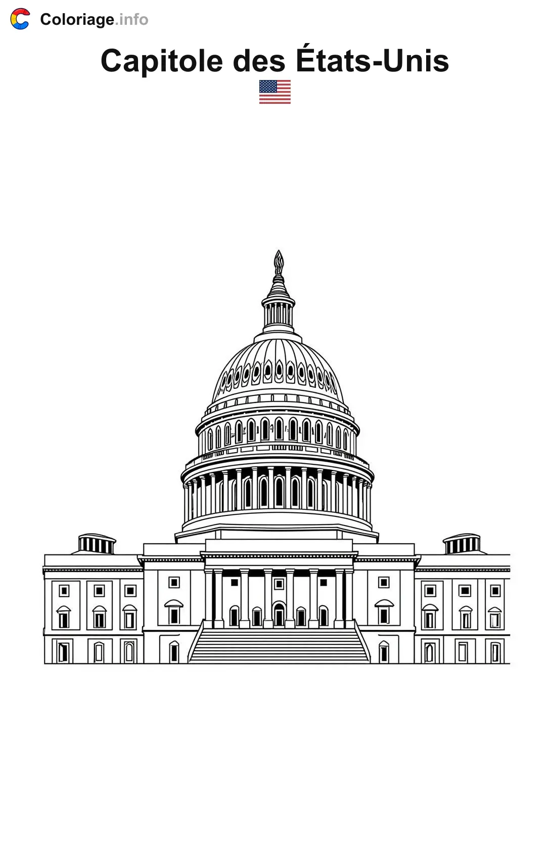 Coloriage Capitole des États-Unis - Monuments à imprimer