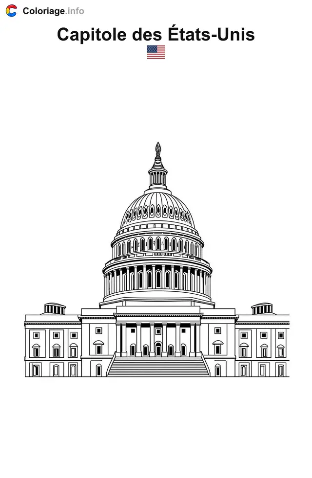 Coloriage Capitole des États-Unis - Monuments à imprimer
